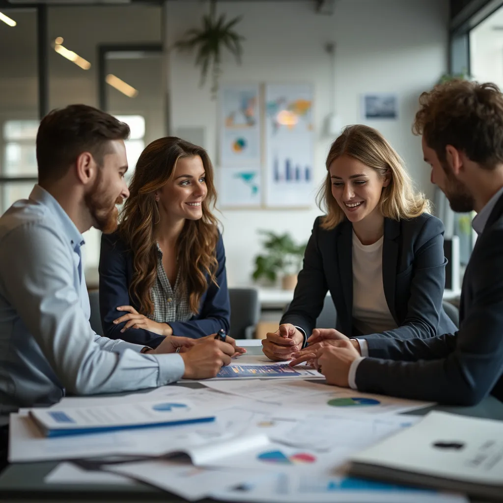 Equipo de consultores financieros trabajando en un proyecto